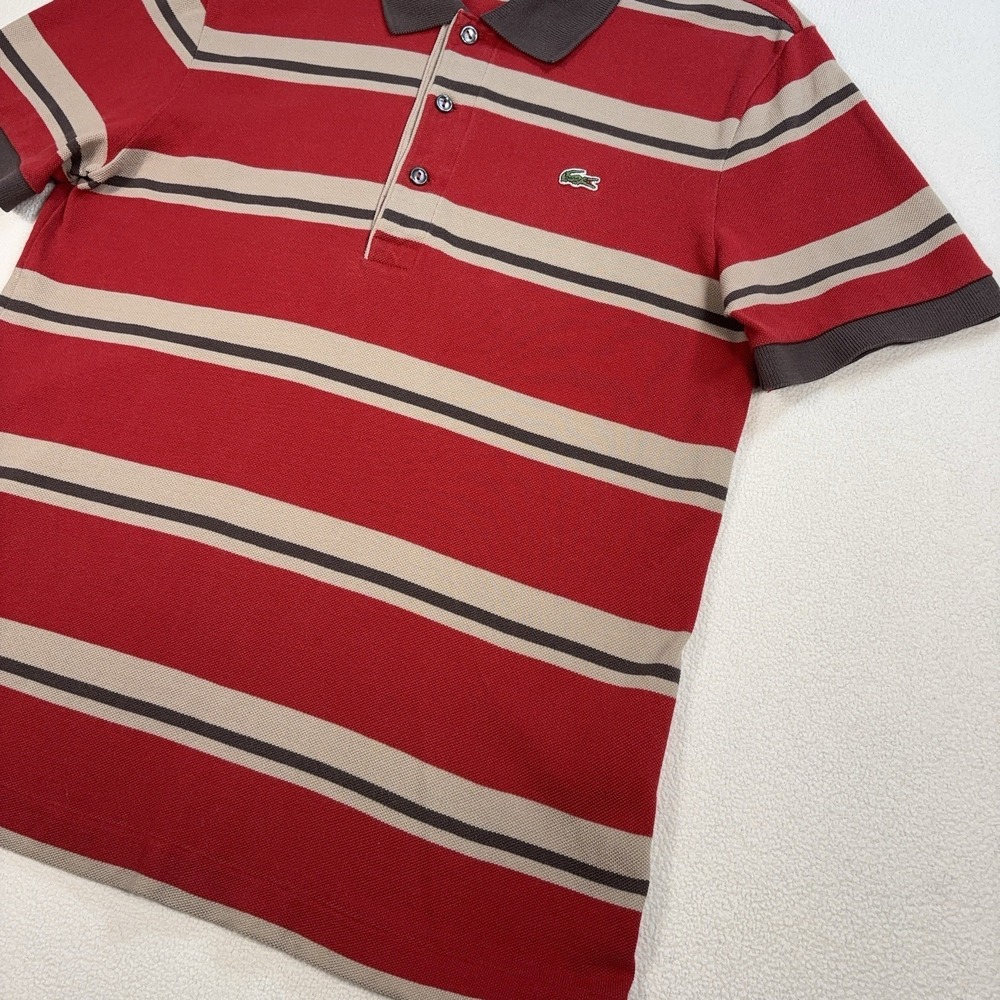 Lacoste Polo Shirt Men's S / 3 Red Stripe Logo 100% Cotton Button Shirt - Picture 7 of 15